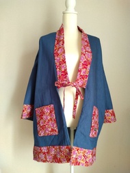 手工縫製 牛仔 櫻花 長羽織 和服 復古 女裝 男裝 中性 日系 禮物