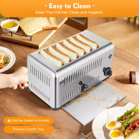 6-Slice Toaster Stainless Steel Silver 1-5mins Timing 2 Modes Even Heating Breakfast Assistant