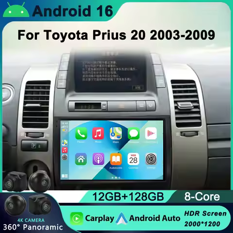 Carplay Autoradio 2 din Android 16 For Toyota Prius 20 2003-2009 Car Radio Multimedia Video Player G
