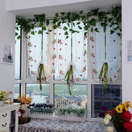 Cute Strawberry Embroidered Sheer Curtains Tie Up Curtains Voile Draperies for Bedroom Girls Kitchen Liftable Curtain Self-adhesive Velcro for Windows Roman Sheer Curtain