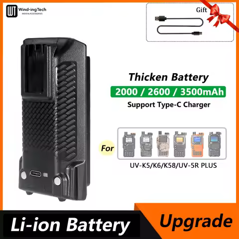 UV-K6 Thicker Li-ion Battery 2000/2600/3500mAh Quansheng UV K5 UV5R Plus Battery USB Type-C Charger 