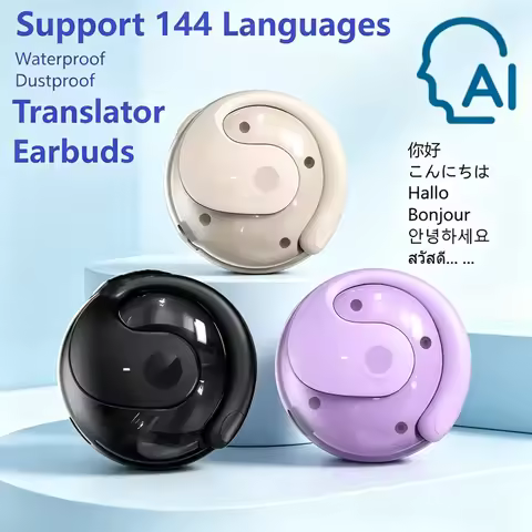 Wireless Bluetooth AI Real-time Language Translation Earphones 144 Languages Ear Hanging Headphone T