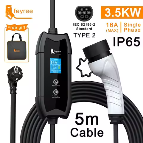 feyree EV Charger Type2 16A 3.5kW Portable Charging Box 5M Cable GBT Socket Type1 J1772 Adapter for 