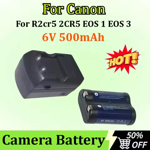 New 6V 500mAh Battery for Canon R2cr5 2CR5 EOS 1 EOS 3 Rechargeable Lithium Film Camera Black/White 