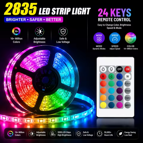 RGB LED Light Strip 2835 USB LED Tape 24 Key Control Colorful Lighting Lamp For Room Wall TV Backlig