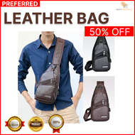 High Quality Leather Body Bag Waterproof for Men Anti-Theft Men Chest Bag Fashion Leather Sling Water Resistant Crossbody Bag with USB Charging Port Brown Anti Theft Sling Bag Messenger Bags Crossbody Slings Shoulder Ches