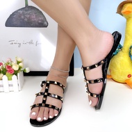 Jelly pvc Women's Flat Shoes Rivets Women Fashion Plastic Slippers 6503