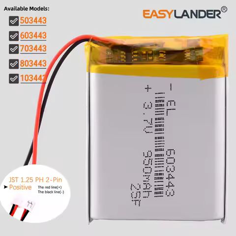JST1.25 2Pin 3.7 V 103443 1500mah Rechargeable Lithium Li-ion Polymer Battery 503443 603443 703443 8