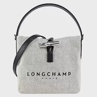 LONGCHAMP ROSEAU系列帆布LOGO字母兩用水桶包(小) 帆布白