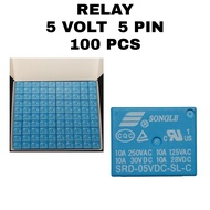 100 PCS RELAY SONGLE 5 VOLT 5 PIN / 5V 5P 5 LEGS RELAY RELAY RILAI ORIGINALbiru WHOLESALE
