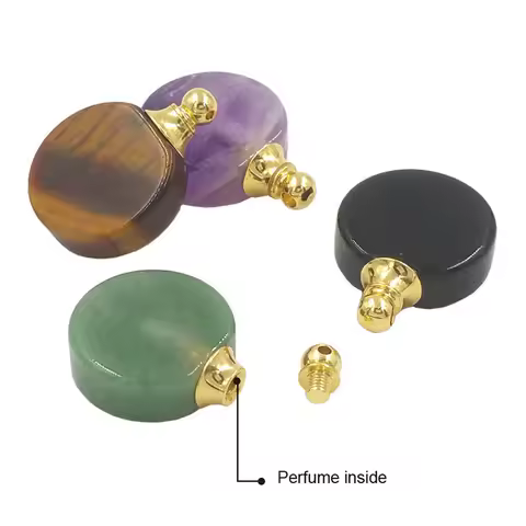 Crystal Round Stone Perfume Bottle Pendants Diffuser For Women Necklace Bracelets DIY Natural Amethy