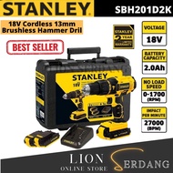 STANLEY SBH201D2K-B1 18V Cordless 13mm Brushless Hammer Drill With 2pcs Batteries &amp; 1pcs Charger STANLEY SBH201D2K-B1 18