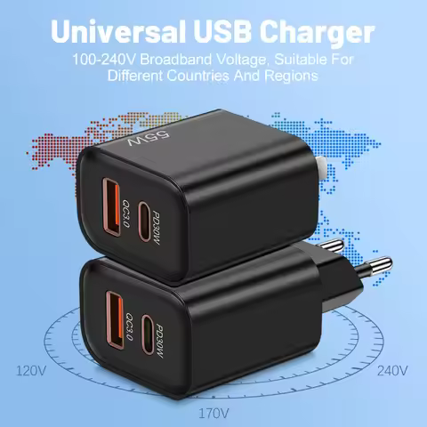 55W USB PD Charger Dual Ports Quick Charge 3.0 Phone Charge Adapters For iPhone 15 14 13 Xiaomi Sams
