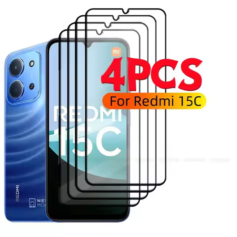 4/3/2/1PCS For Redmi 15C Glass Xiaomi Redmi 15C Tempered Glass Full Cover Glue HD 9H For Screen Prot