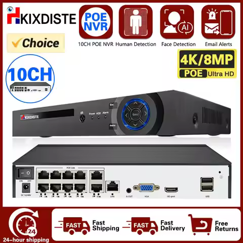 4K 10CH POE Smart NVR (1080p/3MP/4MP/5MP/6MP/8MP/4K) POE Network Video Recorder Supports up to 10 x 