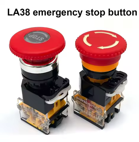 LA38-11ZS 22mm Emergency Stop Switch Button Mushroom Head Self-Locking Button LA38-11ZS / Stop Emerg