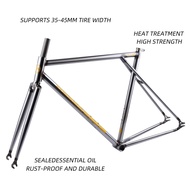 Fixed Gear Bike Parts | 4130 Chromoly Frame & Fork, Raw Steel Color, Fit 700C 35-45mm Tires