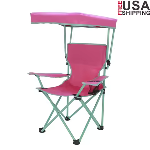 Kids Canopy Camp Chair Safety Lock Portable Outdoor Chair with Canopy Adjustable Sunshade Cup Holder