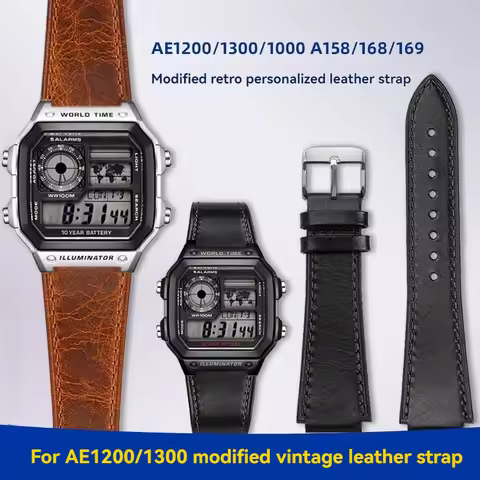 For Casio Watch AE1200 AE-1200 AE1300 A158 A168 AQ-150W W-216H F-108 Vintage Cowhide Lea-ther Watch 