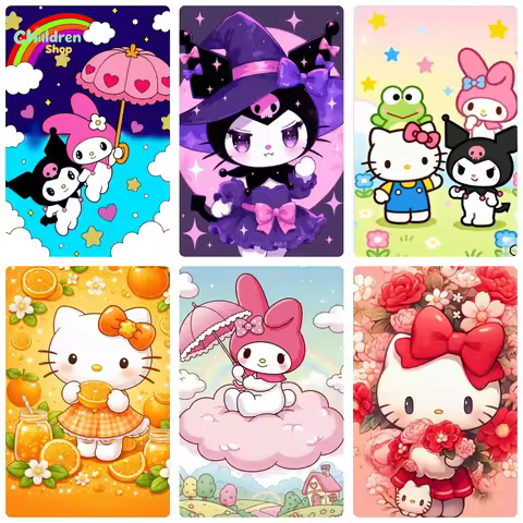 DIY Cute Sanrio Character Diamond Painting, Sweet Hello Kitty And Kuromi For Living Room Wall Decora