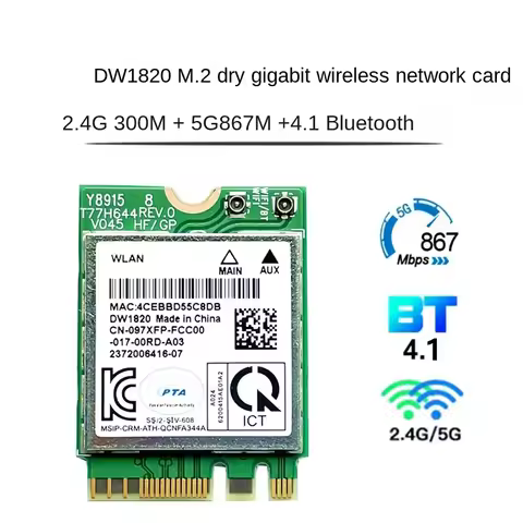 For Dell NEW Wireless 1820 DW1820 WLAN WiFi 802.11AC + BT 4.1 QCNFA344A M.2 867mbps WIFI Card D4V21