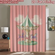 2D flat printing 2pcs Curtain Window Treatment Curtains Vintage Carousel Illustration Digital Printe