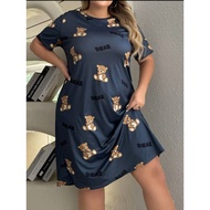 6XL PLUS SIZE PYJAMAS SLEEPING DRESS CARTOON BAJU TIDUR WANITA SHORT SLEEVES ROUND NECK