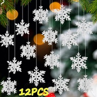 12pcs Christmas 3d Hanging Snowflake Ornaments - Artificial Paper Snowflake Ornaments - Xmas Tree Pe