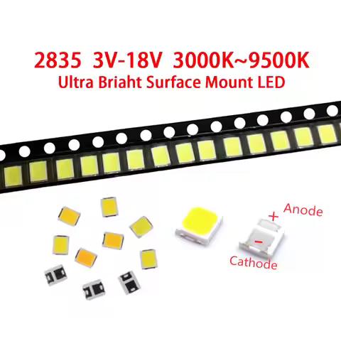 100pcs High Brightness SMD LED 2835 1W White 3V 6V 9V 18V 36V 150MA/100MA/30MA/60MA/80MA 6000-6500K 