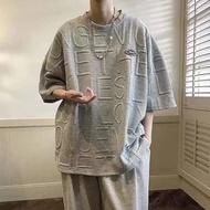 Trail Echo เสื้อยืดผู้ชายหลวมเสื้อคอคลมแขนสั้นวาฟเฟิลเสื้อยืดสำหรับผู้ชายและผู้หญิง