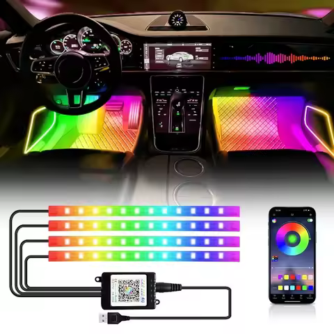 72 48 36 LED Neon Led Car Lights Strip RGB Foot Ambient Light with USB Cigarette Automotive Interior