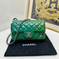 【閒置❤️ 】Chanel cf大mini 經典菱格紋綠色漆皮銀扣 單肩斜挎包