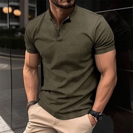 Summer T-shirt for Men with Buttoned Henry Collar for Sports Polo Shirt