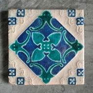 Keceramics Handmade Ceramic Tile Melaka Pattern 2 Blue (15.5 x 15.5 x 1 cm) Antique Heritage Wall De