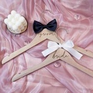 2pcs Wooden Wedding Clothes Hanger, Suit And Dress Clothes Hanger, Bridal And Groom Clothes Hanger W