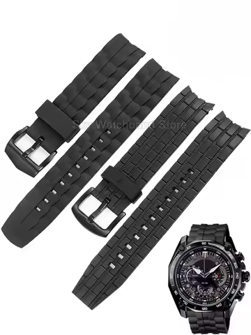 For CASIO Edifice Series EF-550D EF-523 Men's Curved Interface Black Resin Watch Strap 22mm Soft Com