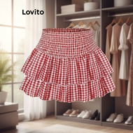 Lovito Women's Gingham Plate Buckle Cute Skirt L110AD476