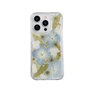 粉紅色白色繡球花押花手機殼適用於iPhone 16 Pro Max SamsungS25