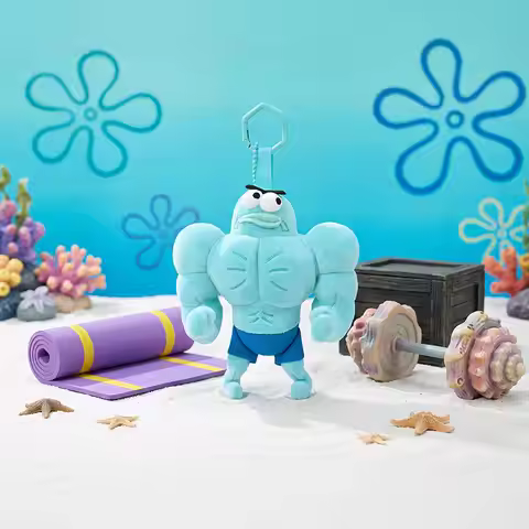 SpongeBob SquarePants Bikini Bottom Buddies Cool Fish Muscle Fish Keychain Cute Cartoon Posable Pend