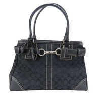 二手 Coach 經典帆布皮革肩背包