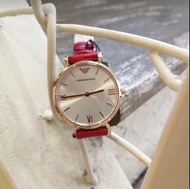 代購Armani阿曼尼女錶 紅色錶帶休閒時尚石英手錶AR1876 百搭精美 生日禮物 情人節禮物必備