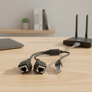 1 to 2 Port RJ45 Ethernet Splitter Adapter, RJ45 Male to 2 Female LAN Cable Compatible with Cat5, Ca