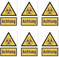 Stickers: 75 x 50 mm, Pack of 6 – Signal Word Warning Warning Sign with Text (German) (Yellow/Black)