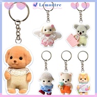 LEMONTRE Poodle Doll Keyrings, Acrylic Forest Family Sylvanian Families Doll Keychain, Funny Cute An