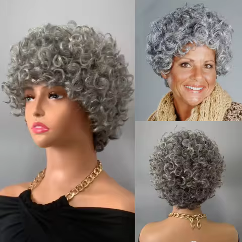 Gray Short Pixie Cut Wigs Human Hair Natural Wave Wigs With Bangs Brazilian Color #51 Gray Glueless 