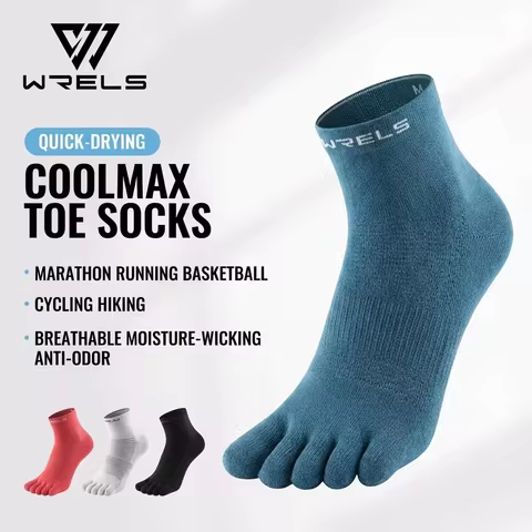 WRELS 1/2/3 Pairs Coolmax Toe Socks Quick Dry Moisture Wicking 5Finger Socks Anti‑Blister Anti‑Odor