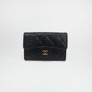 CHANEL 黑荔枝牛皮單層卡包