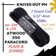 ATWOOD 550 Paracord PER 10FT/12FT GROUP 1 - PLAIN & ZOMBIE