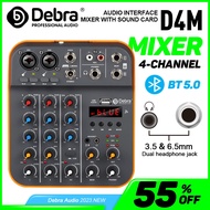 Debra 4-Channel Audio Interface DJ Console Mixer With Bluetooth USB Sound Card 48V For PC Recording Microphone Live Streaming