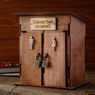 Wooden coin bank in shape of a toilet with padlocks Personalized piggy bank